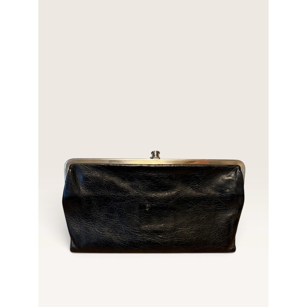 HOBO Lauren Clutch- Black Patent Leather Magnetic Fold Wallet KISSLock
